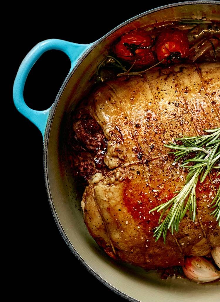 Pot with chicken cooking